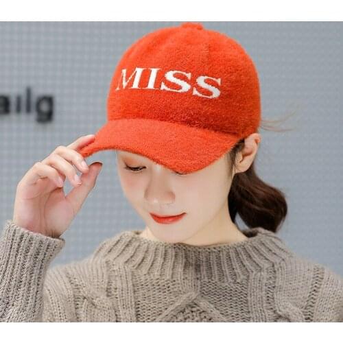 Style Autumn Winter Womens Cute Mink Fur Miss Peaked Cap Winter Thermal Knitting Wool Baseball Hat Fall Hats for Women 2020