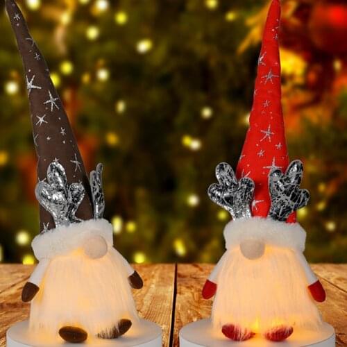 Luminous Gnome Doll Antler Hat Faceless Plush Doll Pendant Christmas Ornament Festival Party Holiday Household Gift Decoration