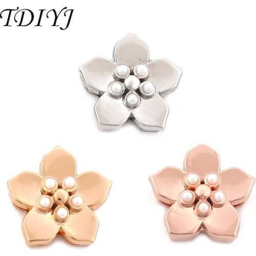 TDIYJ 12Pcs New Plum Flower Slide Charms Keeper with Pearl for Stainless Steel Mesh Bracelet and Pendant Necklace for Women