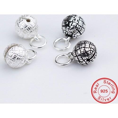 UQBing 6mm 8mm Vintage Seed Round Bell Charms Beads For DIY 925 Sterling Silver Jewelry Findings