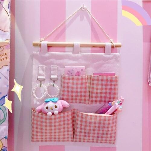 W&G Pink Grid 5 Pockets Wardrobe Wall Door Back Hanging Bag Underwear Sock Tie Hanging Storage Organizer Sundries Pouch