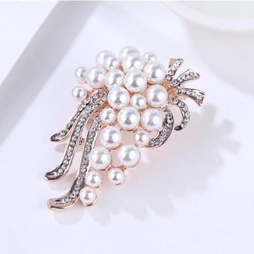 Pomlee Simulated-pearl Plant Brooches Dimensional Ribbon Flower Korean Fashion Accessories Broches Para Ropa Mujer