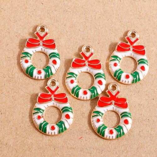 10pcs 17*23mm Enamel Bowknot Wreath Circle Charms for Jewelry Making DIY Handmade Necklaces Earrings Christmas Jewelry Findings