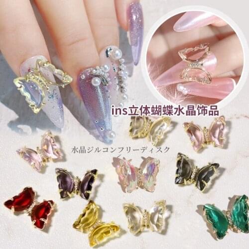 10 Pcs Shiny Crystal Zircon 3D Butterfly Nail Art Decorations Luxury Alloy Around DIY Jewelry Manicure Design Accessory 12*15mm