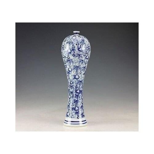 12.5"H AMAZING CHINA PORCELAIN COLLECTABLE HAND PAINTING gourd ORNAMENT big VASE