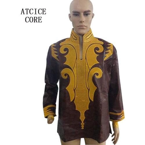African bazin riche embroidery man shirt short sleeve LZ20