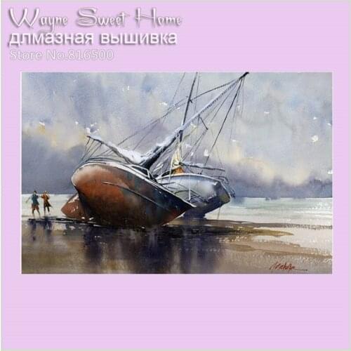 Diamond Mosaic Full Diamond Embroidery The Sea Ship Diamond Painting Cross Stitch Crystal Drill Sets Decoration Diy Hand Needles