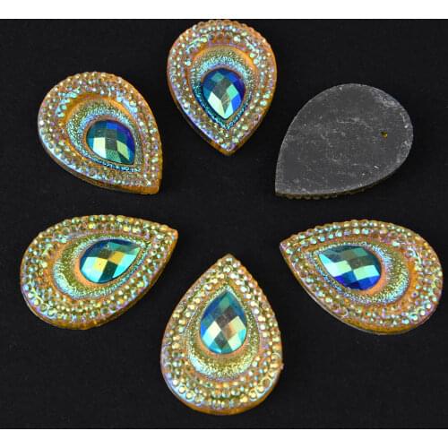 BOLIAO 10Pcs 17mm*24mm Water Drop Shape Resin Peacock Eyes Flat Back Glue on Bags/Wedding Dress Decoration Craft DIY R263