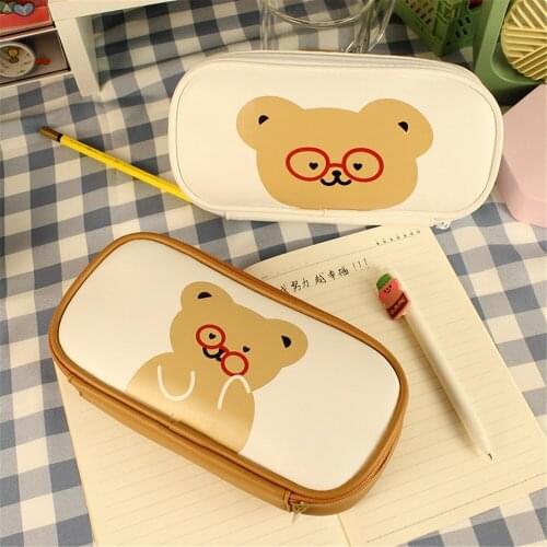 Large Pencil Case Bag Korean Cartoon Bear Pencil Storage Pouch Bag Marker Pens Holder Stationery Bags School Supples Pen Box