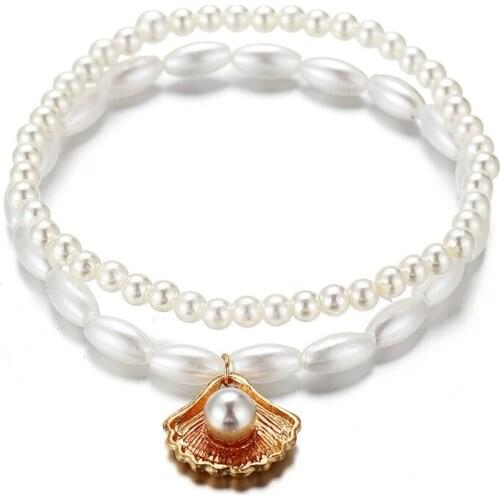 Bracelet on the leg female Anklets Set for Women Imitation Pearl Shell Beads Ankle Bracelets on foot Female Beach Foot Jewelry