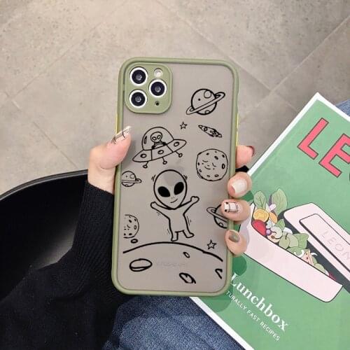 JAMULAR Cartoon Astronaut Space Phone Case For iPhone 12 11 Pro XS MAX X 7 XR SE2020 8 6Plus Transparent Hard Cover Matte Fundas