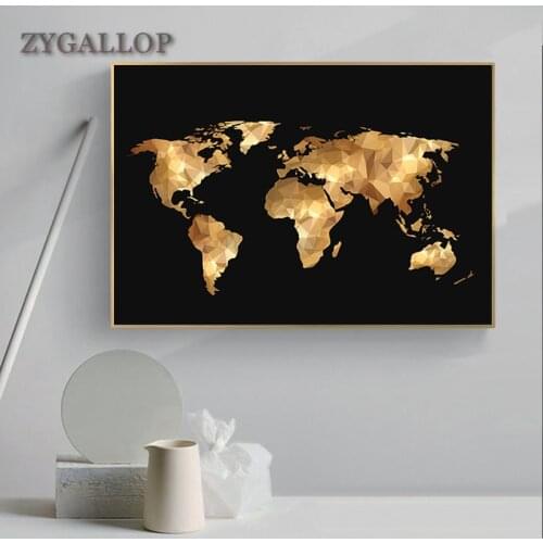 Black Gold World Map Canvas Painting Scandinavian Posters and Prints Modern Wall Art Picture for Living Room Bedroom Decor mural