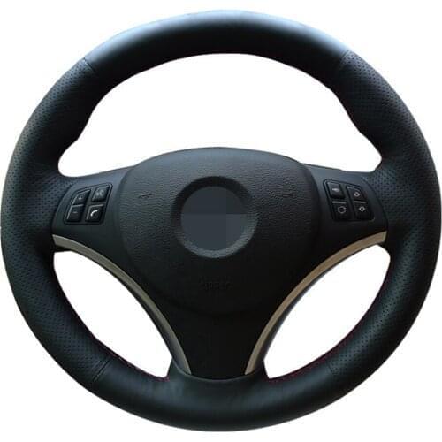 Black Car Steering Wheel Cover Genuine Leather For BMW E90 320i 325i 330i 335i 120d E87 120i 130i