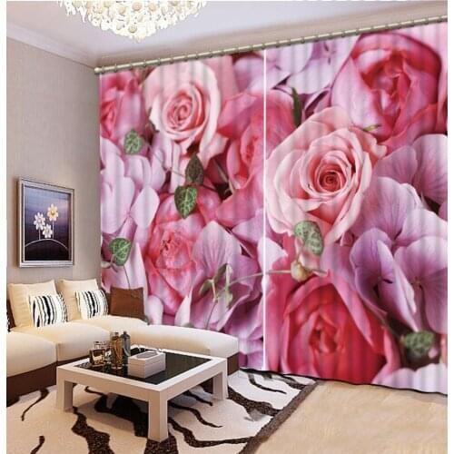 Flower curtains Window Blackout Luxury 3D Curtains set For Bed room Living room Office Hotel pink curtains