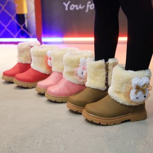 Kids Snow Boots For Toddlers Girls Cartoon Rabbit Children Ankle Boots Zipper Furry Fur Soft Warm Cotton Plush Inside 21-30 Hot