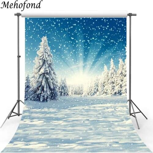 Mehofond Winter Forest Backdrop Sunshine Snowfield Tree Snowflake Baby Shower Portrait Photography Background Photo Studio Props