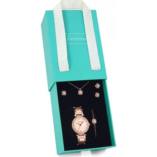 Forentina Rose Tektaş Kolye Küpe Bileklik Saat Hediye Set PS1677