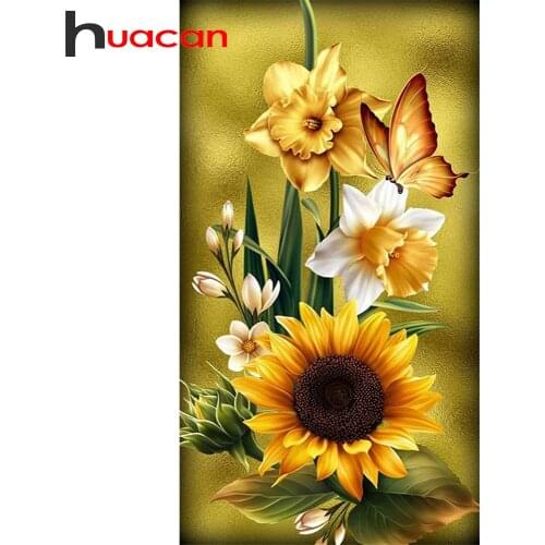 Huacan 5d DIY Mosaic Diamond Art Painting Full Square Sunflower Butterfly Diamond Embroidery Complete Kit Flower New Arrivals