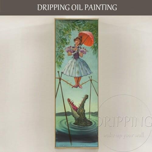 High Skills Artist Hand-painted High Quality Modern Wall Art Picture Crocodile Wait for Lady Oil Painting Crocodile Oil Painting