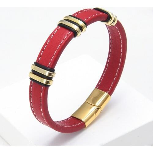 Classic Women Bracelet Bangles Charm Stainless Steel Metal Red Leather Rope Chains Bracelet Fashion Jewelry-Accessories