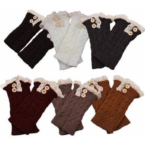 Twist Buttons Foot Covers Knee Sets Autumn Winter Models Boot Cuff Knit Warm Lace Feet Socks Short Warm Foot Cover Women Girls