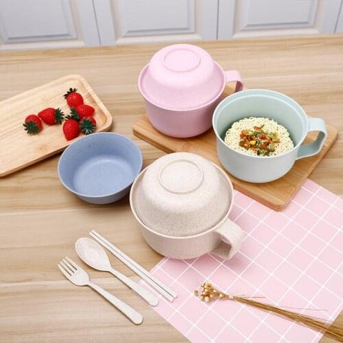 5Pcs Noodles Bowl Multifunctional With Lid Bowl Spoon Fork Chopsticks Eating Dinnerware Set Rice Anti-hot Bowl Microwavable Bowl
