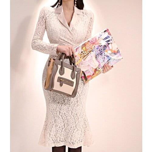 Fashion Women Long Sleeve Elegant Spring Summer Dress 2020 Korean Style Blazer Dress Sheer Office Lace Dress Ladies Vestidos