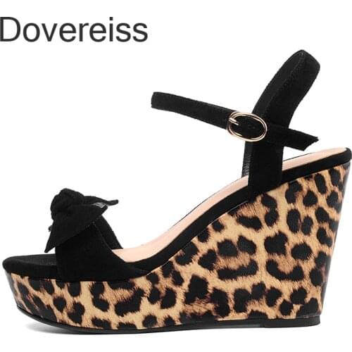 Dovereiss Fashion Summer Womens Shoes Elegant Platform Genuine Leather Wedges Waterproof Leopard Print Sandales Sexy Consice