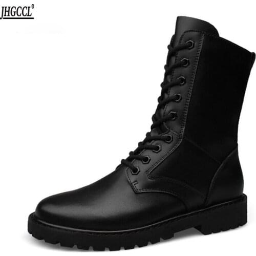 Lovers Popular Motocycle Boots Men Winter Combat Boots Non-slip Mens Genuine Leather Military Boots Army Big Size 35-52 A32