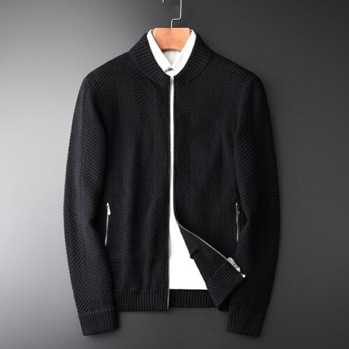 Stand Collar Sweater Plus Size 4xl Two Pocket Black Zipper Cardigan Men Fashion Add Thick Simpe Casual Mens Sweaters