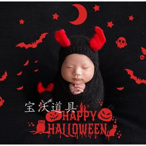 Halloween Set Newborn Stretch Knit Mohair Wrap Hat and Toy Set Photography Props Crochet Animal Stuffed and Bonnet Photo Props