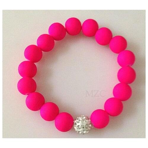 Neon Fluorescence Candy Color Beads Disco crystal Bracelet Ball Stand Stretch Bracelets b334