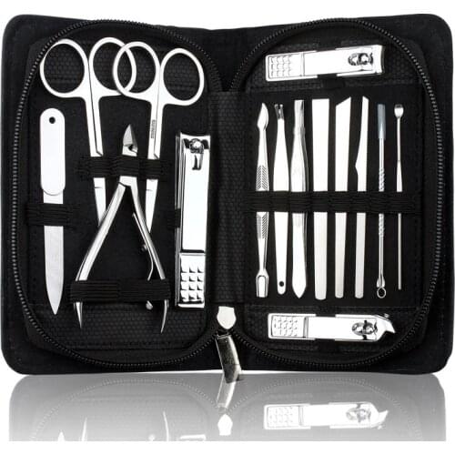 AMSIC Hot High Quality Nail Cutter Pedicure Scissors Stainless Steel Nail Clippers Set 15Pcs Manicure Scissors Multifunction