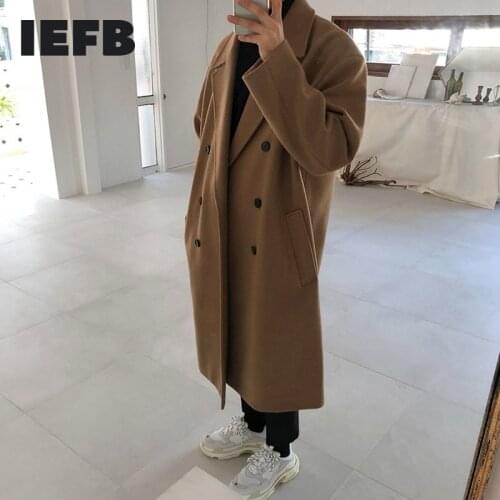 IEFB autumn winter medium length coat thickened fashionable woolen coat Korean loose casual double breasted clothes 9Y4774