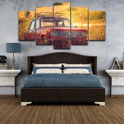 Landscape Car Fashionable Creative Five Pieces Canvas Printings Painting Home Wall Decor Framed Modern Space Art For Living Room