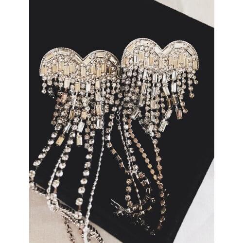 Rongho brand Crystal heart statement earrings for women brincos hiphop rhinestone cup chain tassel earring pendant