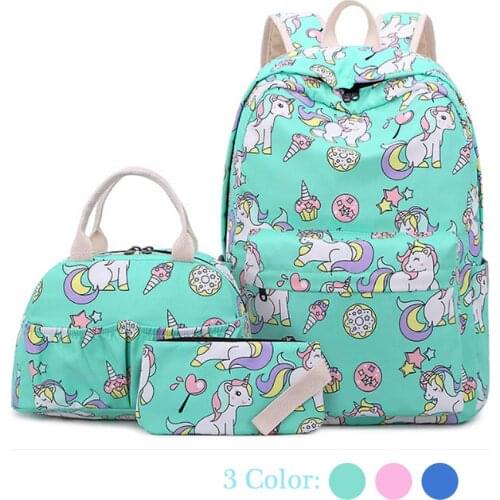 3Pcs/set Unicorn Women girl School Backpacks Nylon Schoolbag For Teenagers Girls Student Book Bag Boys Mochilas Unicorn Backpack