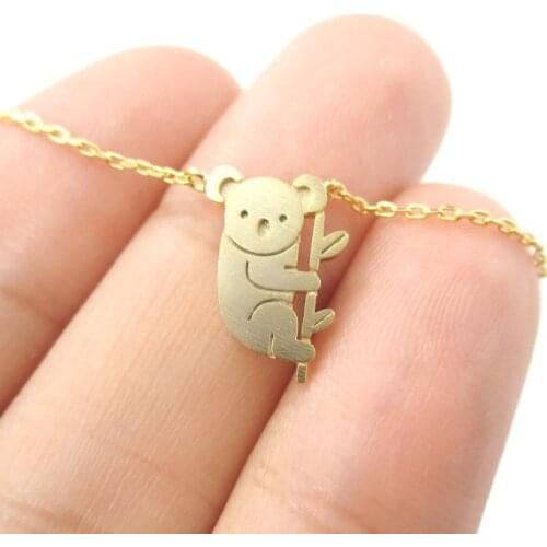 Shuangshuo 2017 Newest Small Koala Bear and Branch Shaped Animal Charm Necklace in Gold Handmade Animal Jewelry XL136