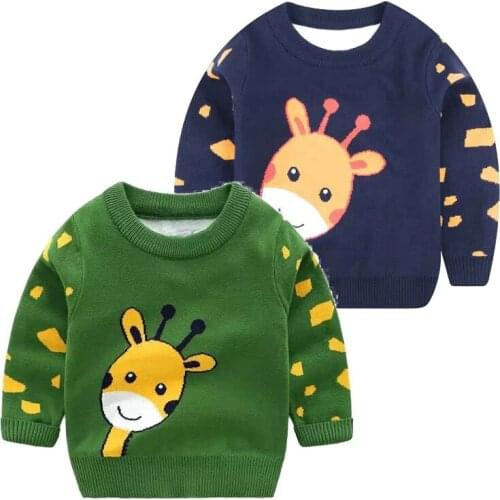 Cute Giraffe Boys Sweaters Cotton Autumn Fall Toddler Girls Pullover Knitted Wear Winter Children Kids Clothes