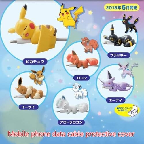 TAKARA TOMY Take a bite of Apple Android Universal Mobile Phone Data Cable Protective Cover Sleeping Pikachu Cartoon Cable Biter