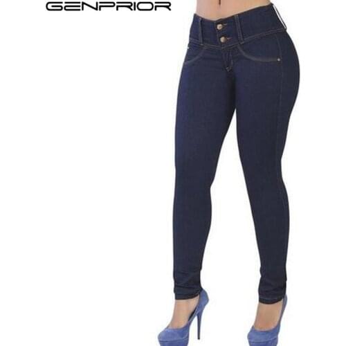 GENPRIOR New 5 Colors High Waist Elastic Skinny Push Up Hip Women Pencil Pants Casual Good Stretch Pants Trousers Spring 2018