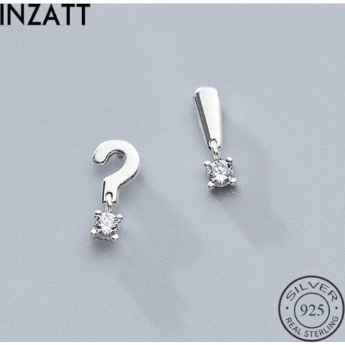 INZATT Real 925 Sterling Silver Unique Zircon Stud Earrings For Fashion Women Party Fine Jewelry Minimalist Accessories Gift
