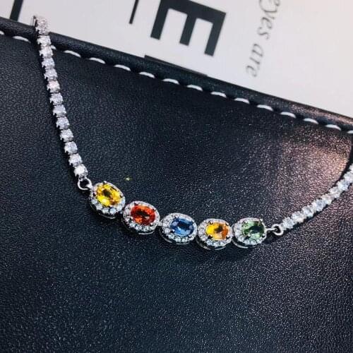 Popular Colourful sapphire gemstone bracelet for women with silver promotion price