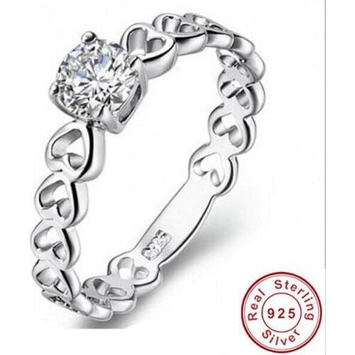 Luxury Jewelry Heart To Heart Eight heart and eight arrows 925 Sterling Silver Round Cut 5A Clear CZ Women Wedding Band Ring Set