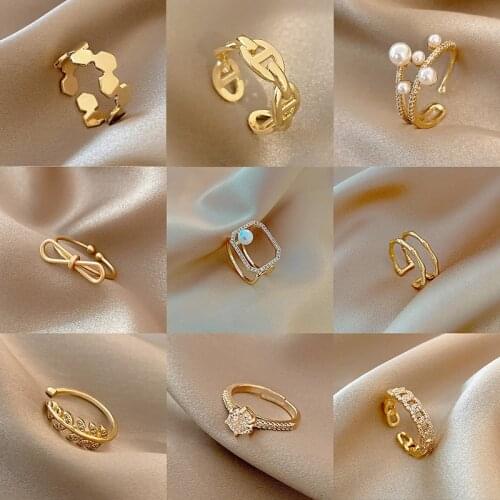 YAONUAN European Opening Adjustable Gold Plated Ring For Women Unique Pearl Zircon Ring Finger Fashion Party Jewelry Accessories