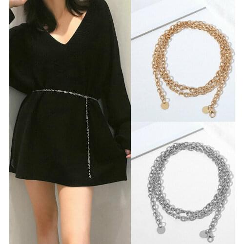 Women Gold Silver Thin Chain Waist Body Small Dress Chain Belt Ladies Tassel Sequins Metal Belt ketting riem W3