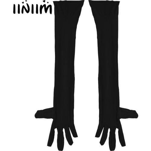 1 Pair Gloves for Mens Role Play Party Club Stage Show Costume Accessories Adult Glossy Stretchy Arm Length Gloves
