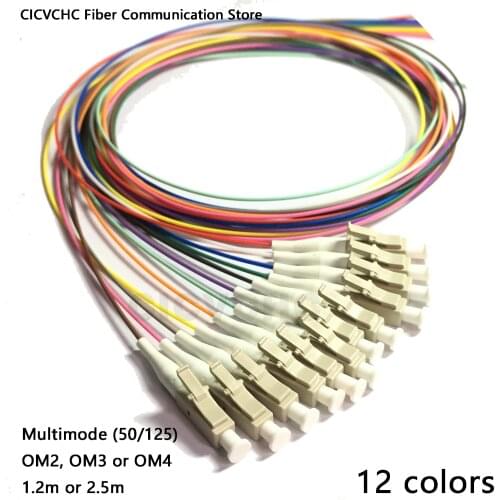 12 Colors LC/UPC-Multimode(50/125)-OM2, OM3, OM4-0.9mm Cable-1.2m, 2.5m / Optical Fiber Pigtail