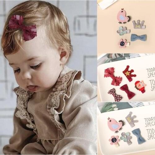Boutique 2/5pcs Knitting Flowers Animal Hair Clips for Girls Baby Crowns Dots Hair Bows Chiffon Toddlers Barrettes Kid Headdress