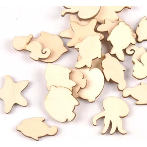 20pcs New Lovely Sea Animals Pattern Natural Wood Slices For Handmade Home Decor Crafts Scrapbooking DIY Wooden Ornaments m2156